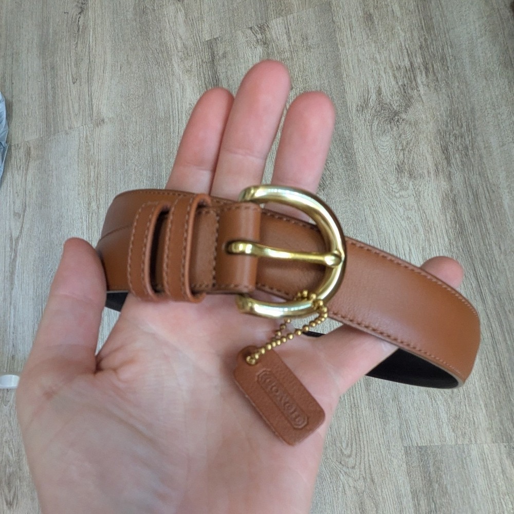 Coach Womens Saddle Brown Leather Belt Gold Buckle Hangtag Size Large